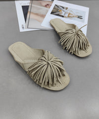 New Comfy Pink Suede Tasseled Splicing Slide Sandals