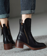 Boutique Splicing Chunky Boots Brown Cowhide Leather