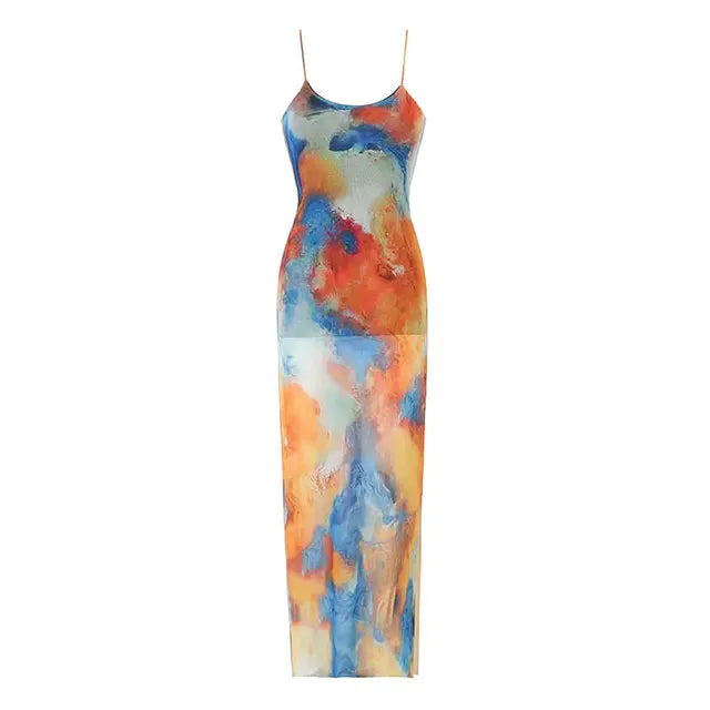 Color Blend Convertible Straps Dress
