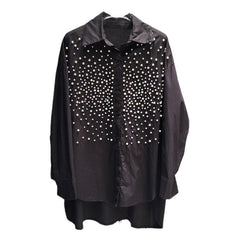 Pearl Studded Solid Loose Casual Blouse