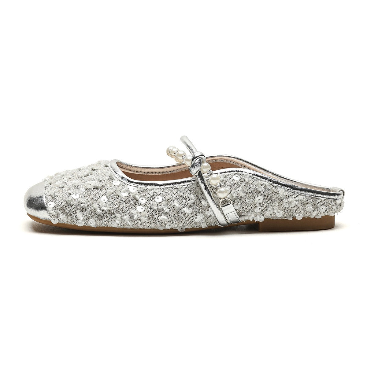 One Line Pearl Soft Soled Square Toe Mules