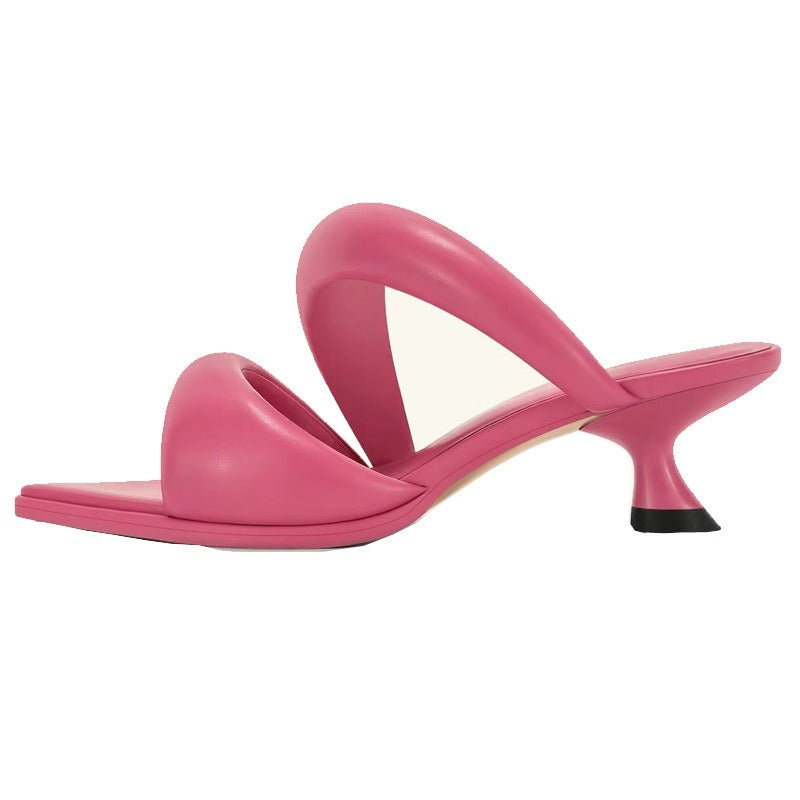 Puffy Strap Low Heel Stiletto Sandals