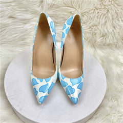 Pre Order:  Blue Heart Printed Pointed-Toe Pumps Shoes