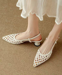 Classy Beige Sandals Splicing Kitten Hollow Out Sandals Pointed Toe