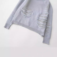 Casual Ripped Long Sleeved Knitted Sweater