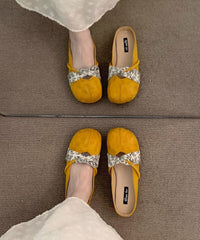 Chic Yellow Suede Boutique Splicing Slide Sandals