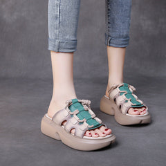 Casual Retro Leather Wedge Slippers