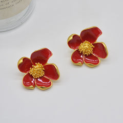 Vintage Red Drip Oil Flower Earrings