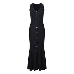 Slim Fit Round Neck Single Breasted Sleeveless Knitted Dress