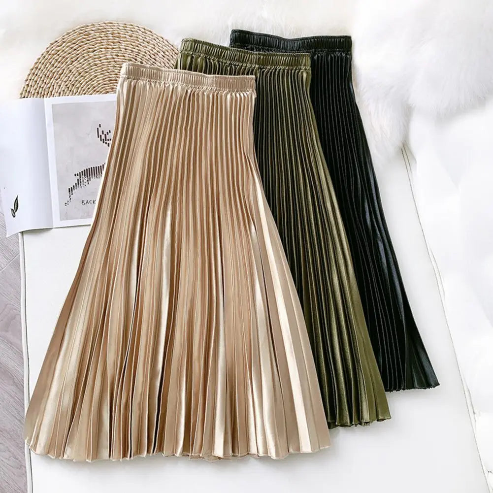 Pleated High-Waist Midi Skirt