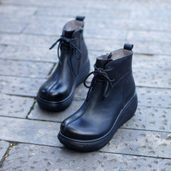 Cozy Platform Leather Solid Lace Up Women Boots