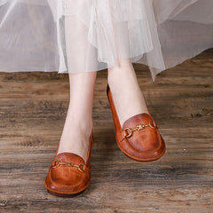 Women Summer Retro Leather Flat Casual Shoes