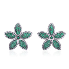 Cubic Zircon Big Flower Earrings