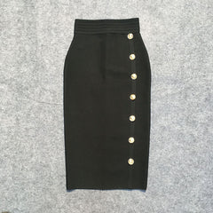 Solid Single Row Button Bandage Skirt