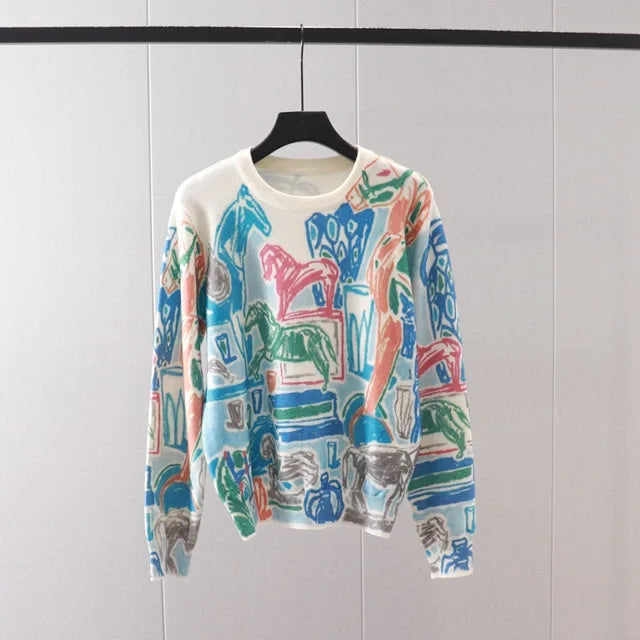 Hand Painted Horse Knitted Sweater