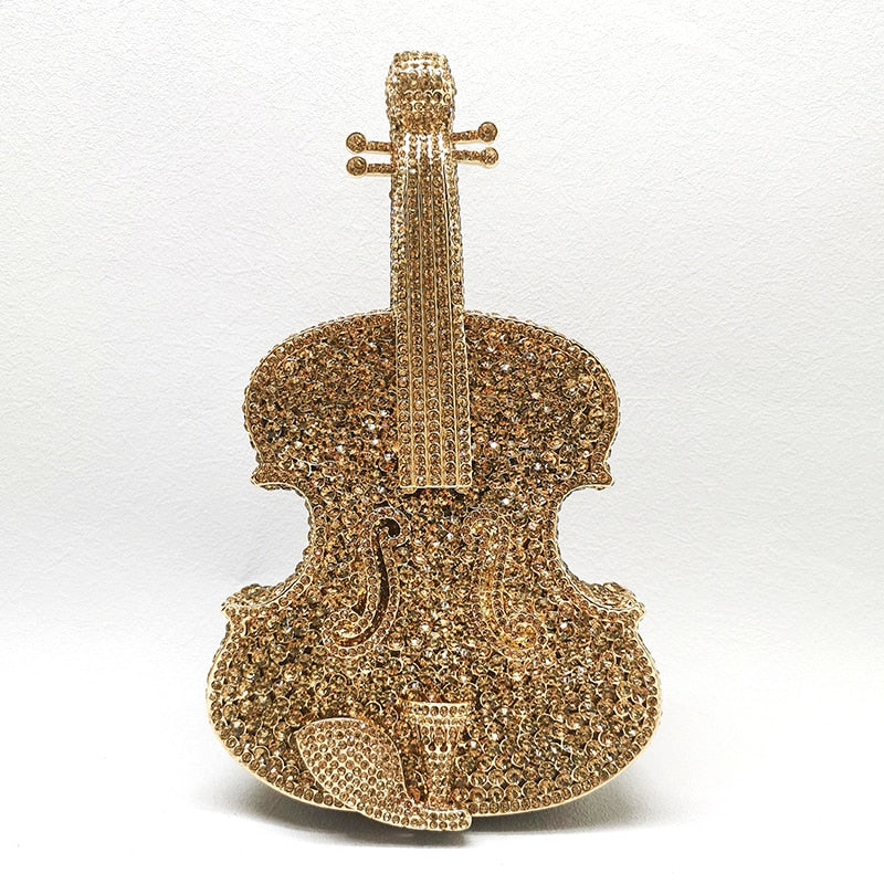 Violin-Shape Rhinestone Clutch Bag