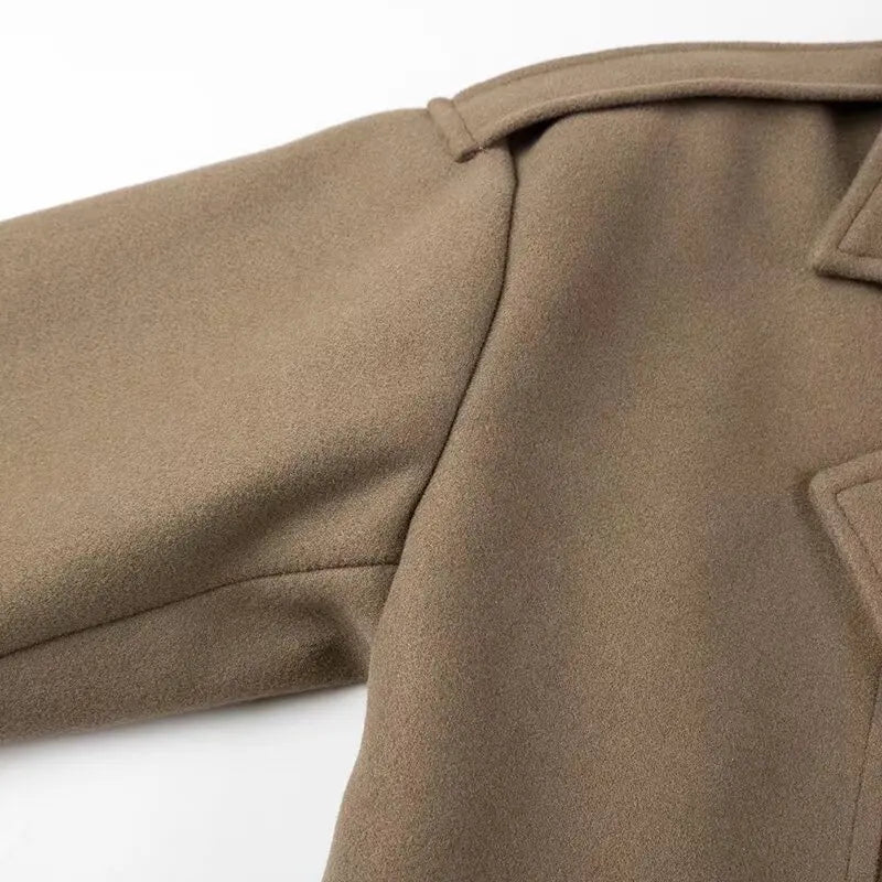 Notched Lapel Belted Short Coat
