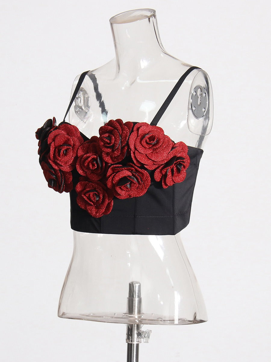 3D Rose Blossom Cropped Corset Tank