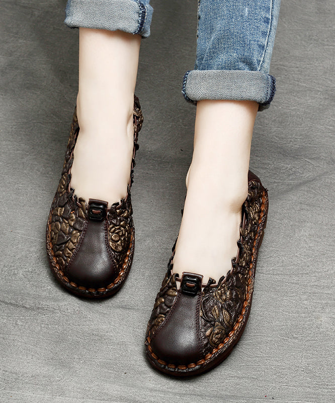 Chocolate Splicing Embossed Flat Feet Shoes For Women