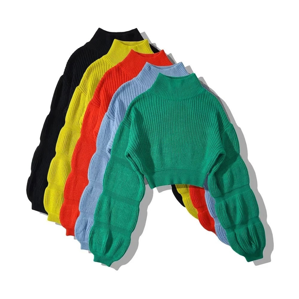 Puff Sleeves Turtleneck Knitted Sweater