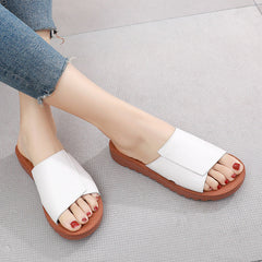 Summer Flat Retro Leather Casual Slippers