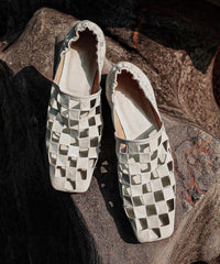 Fashion Black Cowhide Leather Hollow Out Loafer Shoes Splicing