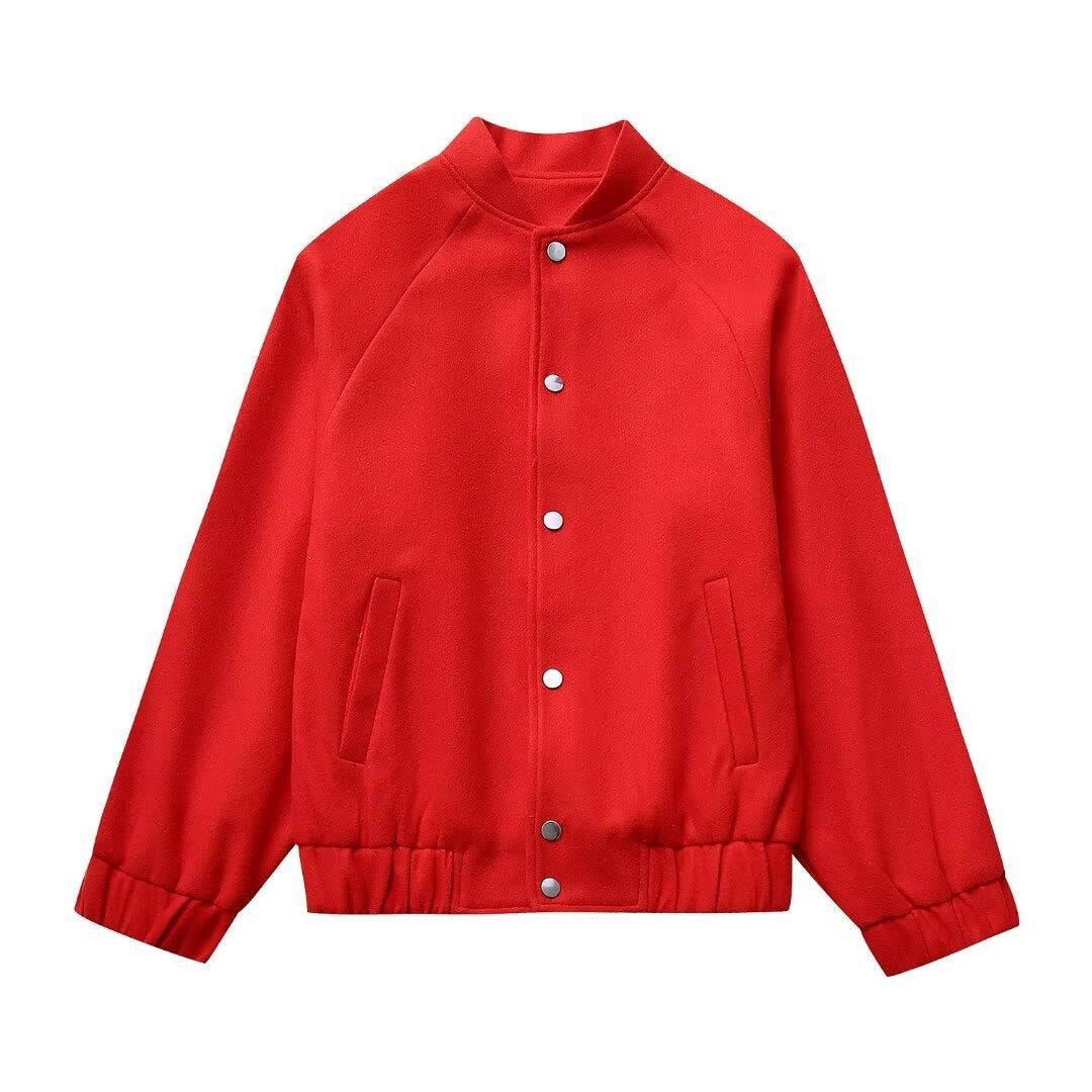 Red Woolen Baseball Jacket