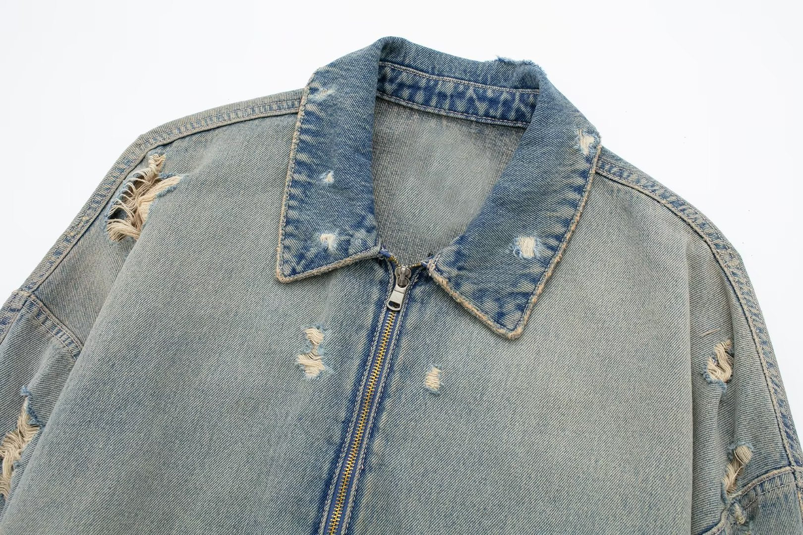 Vintage Ripped Crop Denim Jacket