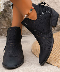 Brown Boots Chunky Faux Leather Solid Hollow Out Ankle Boots