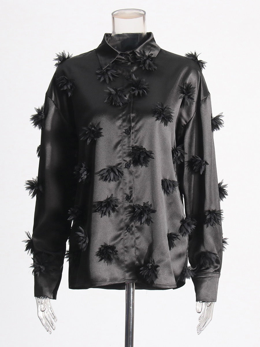 3D Flower Patchwork Long Sleeve Shirt