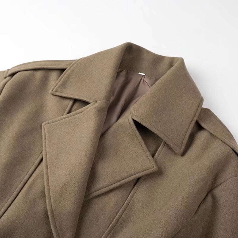 Notched Lapel Belted Short Coat
