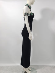Elegant Halter Black Evening Dress with Diamond Embellishment