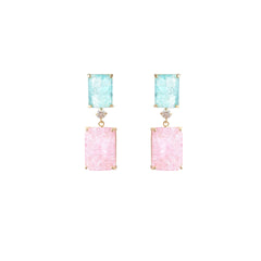 Silver Needle Geometric Block Ice Crack Earrings