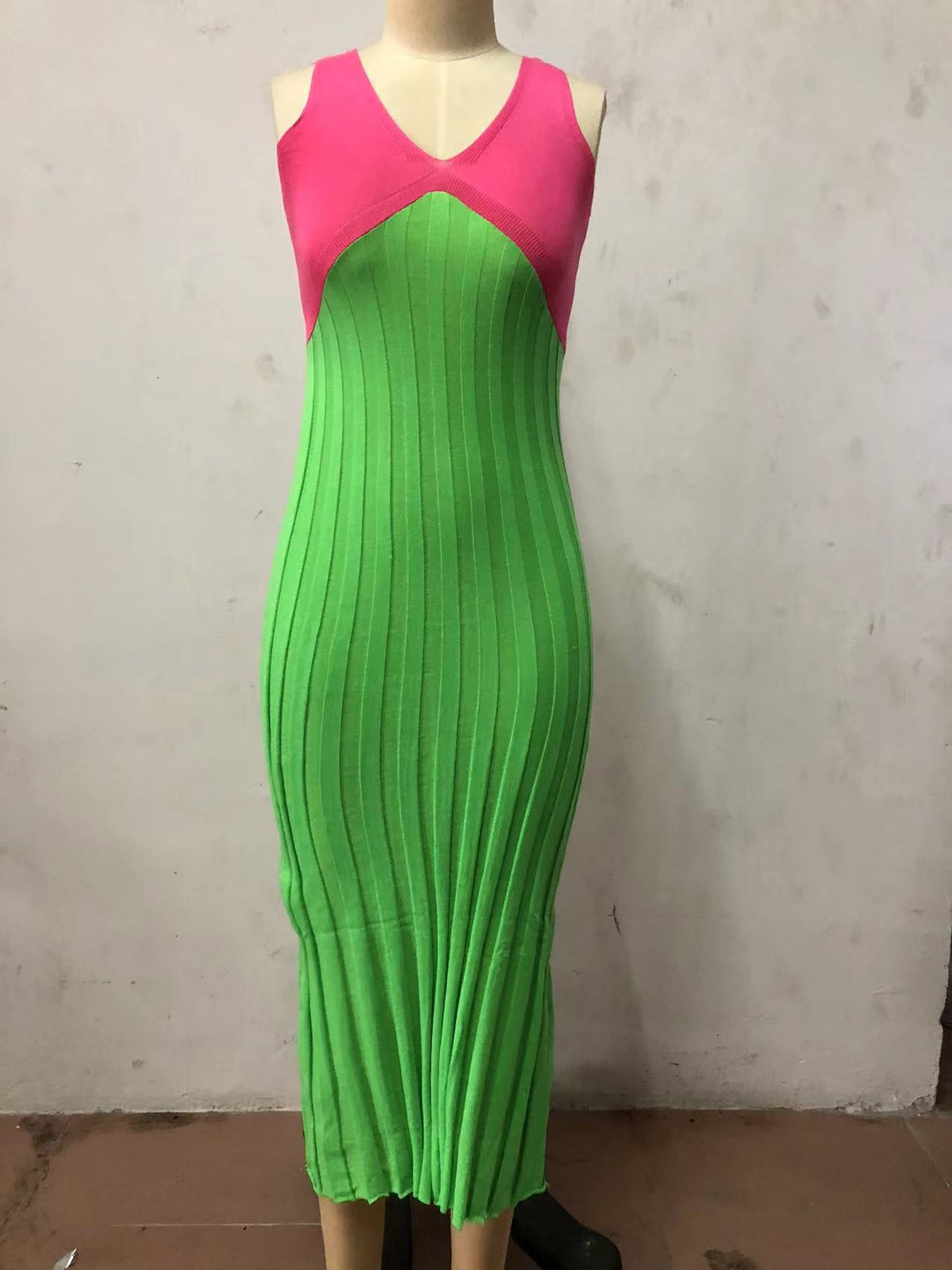 Mid-length Knitted Color Block Seaside Dress