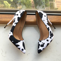 White Flock Pointed-Toe Cow Printed Shoes