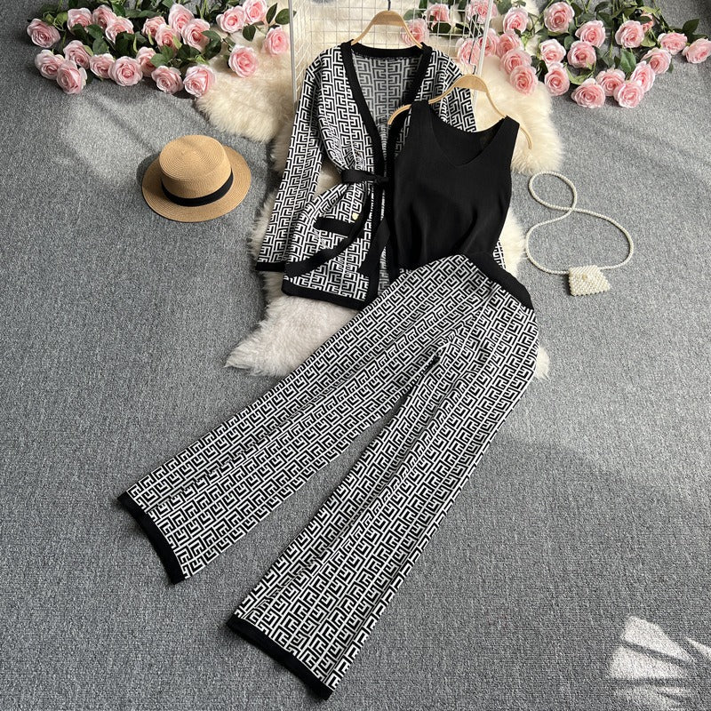Two-Piece Knitted Top + Wide Leg Pants