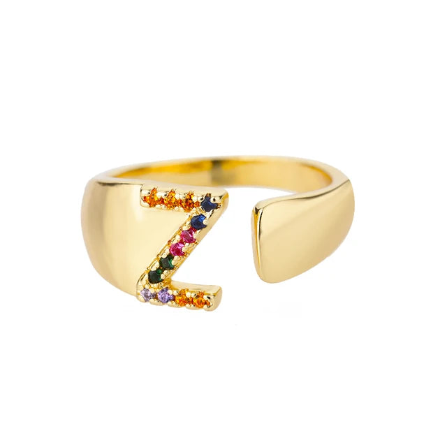 Multicolor Zircon Alphabet Plated Rings