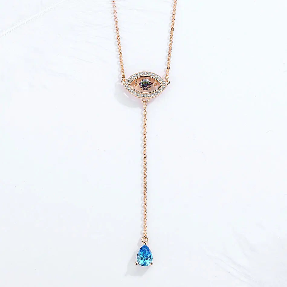 925 Sterling Silver Water Drop Zircon Pendant Eye Necklace