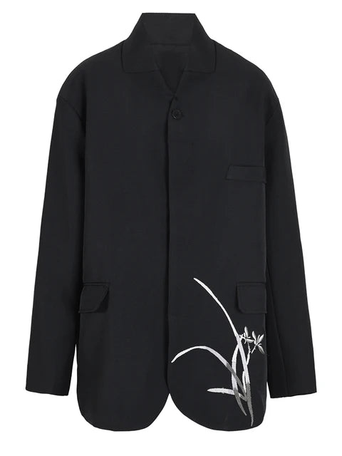 Orchid Embroidery Black Craft Suit Jacket