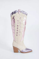 Chunky Heel Metallic Butterfly Knee High Cowboy Boots