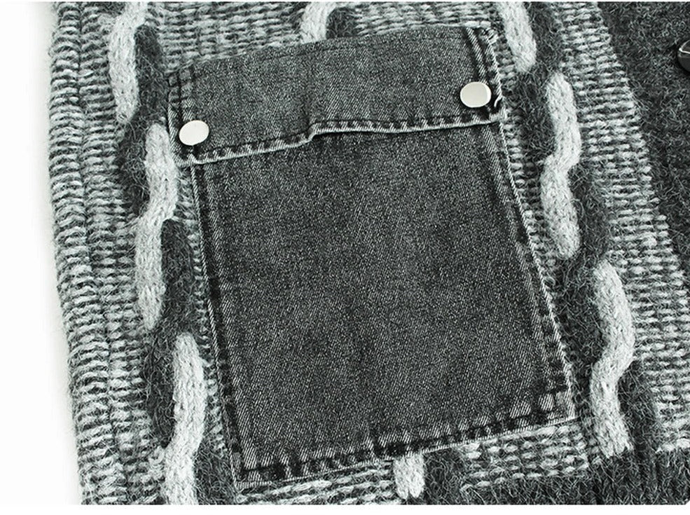 Denim Pocket Knitted Cardigan