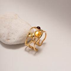 Retro Gold-Plated Multicolor Resin Open Ring