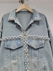Pearl Studded Washed Denim Jacket
