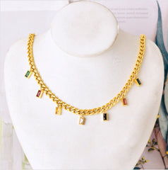 Multicolor Charms Chain Link Necklace