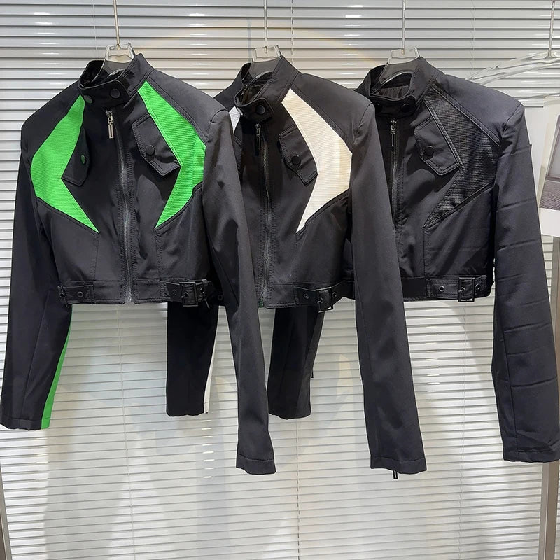 PU Leather Splicing Shoulder Pad Short Jacket