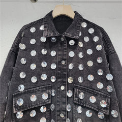 Hand Sewn Diamond Loose Denim Jacket