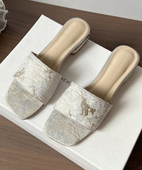 Summer New Apricot Embroidery Slide Sandals Peep Toe