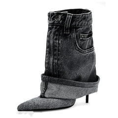 Denim Pointed Toe Fine High Heel Skirt Boots