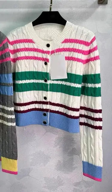 Vintage Striped Twisted Knit Cardigan