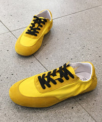 Casual Comfy Red Lace Up Splicing Suede Flat Shoes